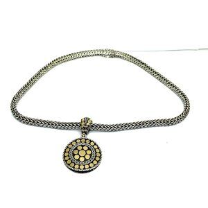 John Hardy 18k Yellow Gold Sterling Silver Dot Pendant And Necklace Woven Chain